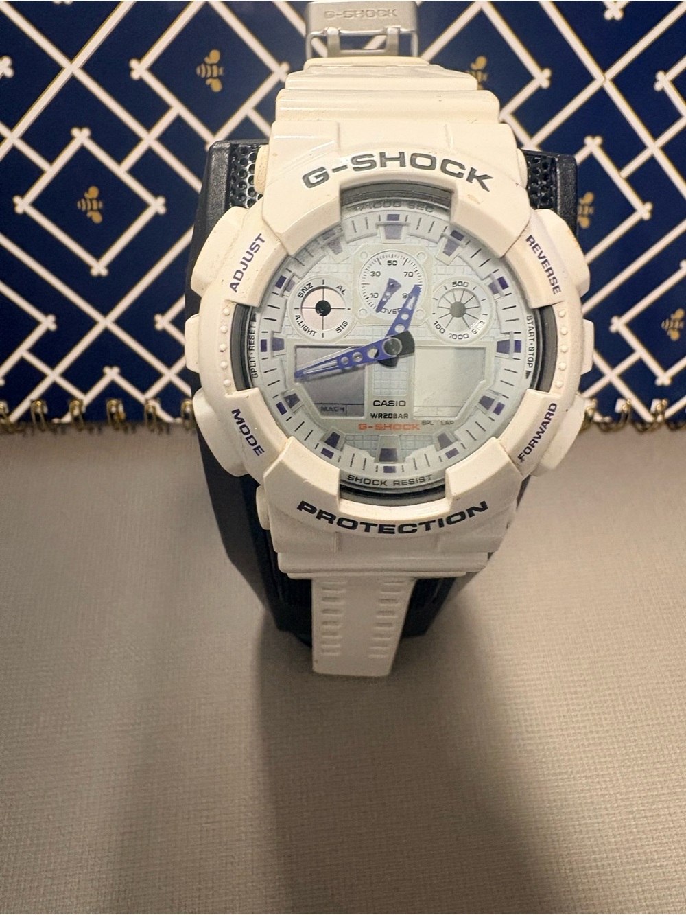 G-Shock White and Blue Analog-Digital Sport Watch